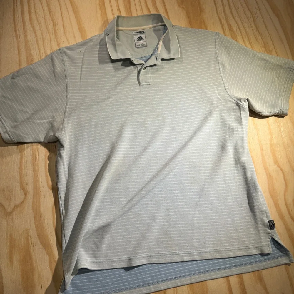 Adidas Men's Climalite Striped Short Sleeve Golf Polo Shirt Light Blue Size XL